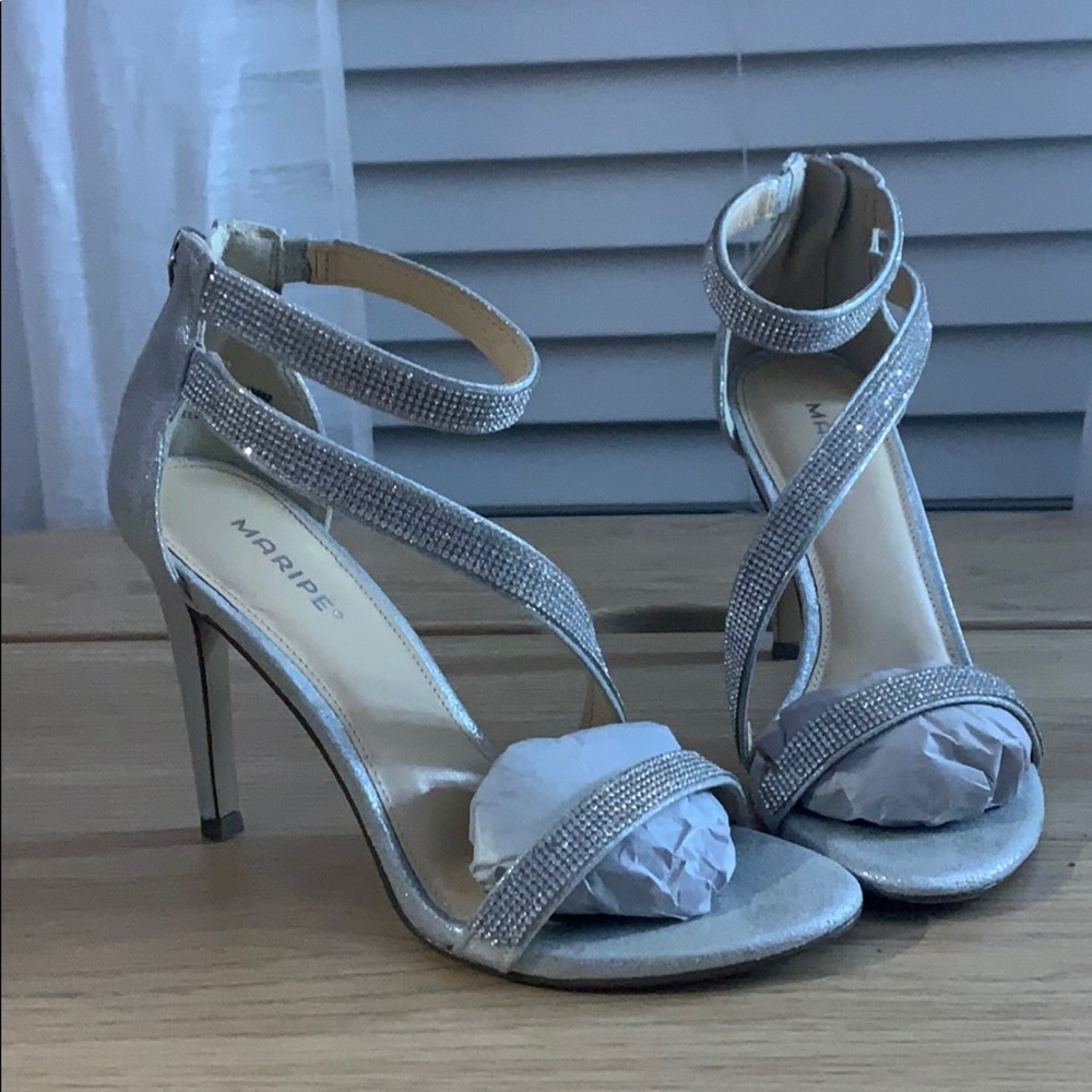 Silver/Beige Rhinestone Stiletto Heels
